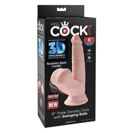 penis-anatomy-techniques-penis-aging-effects-Pipedream King Cock Plus 6 in. Triple-Density Cock With Swinging Balls Dildo Beige