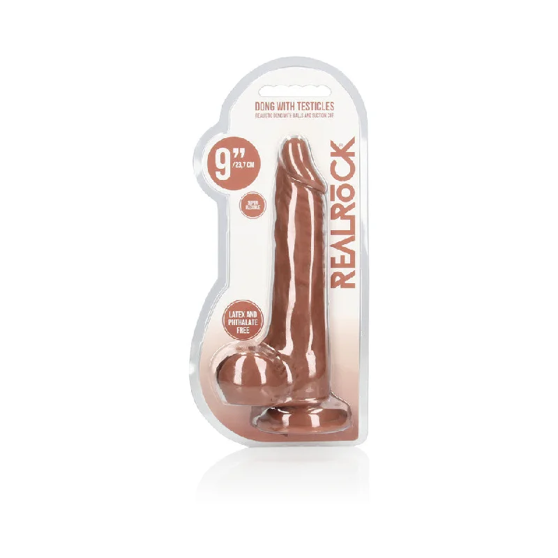 penis-enlargement-tools-penis-aging-effects-RealRock Realistic 9 in. Dildo With Balls and Suction Cup Tan