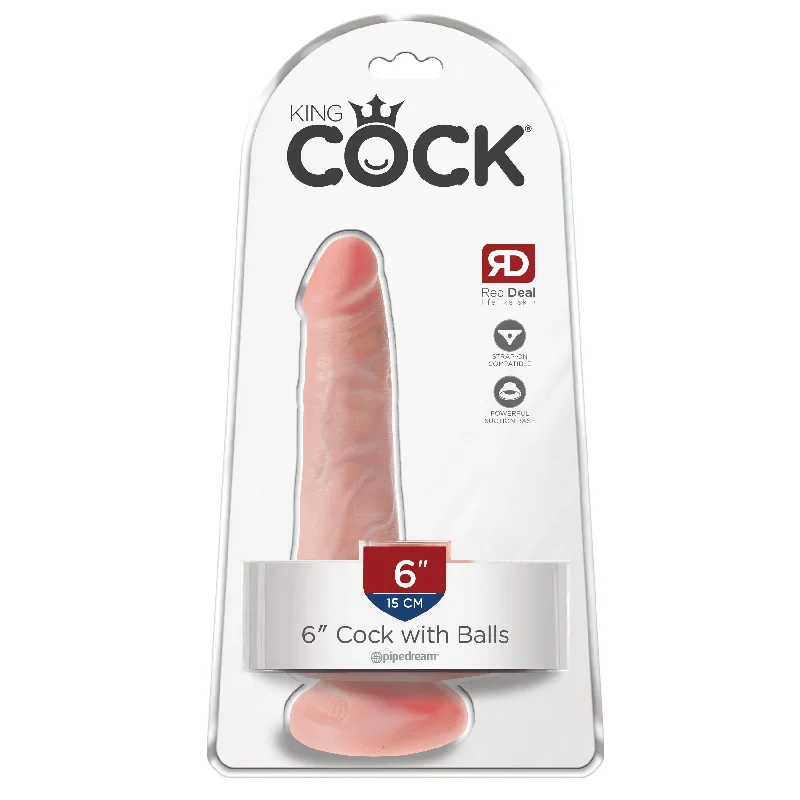 cock ring curved-King Cock 6" Cock with Balls - Flesh