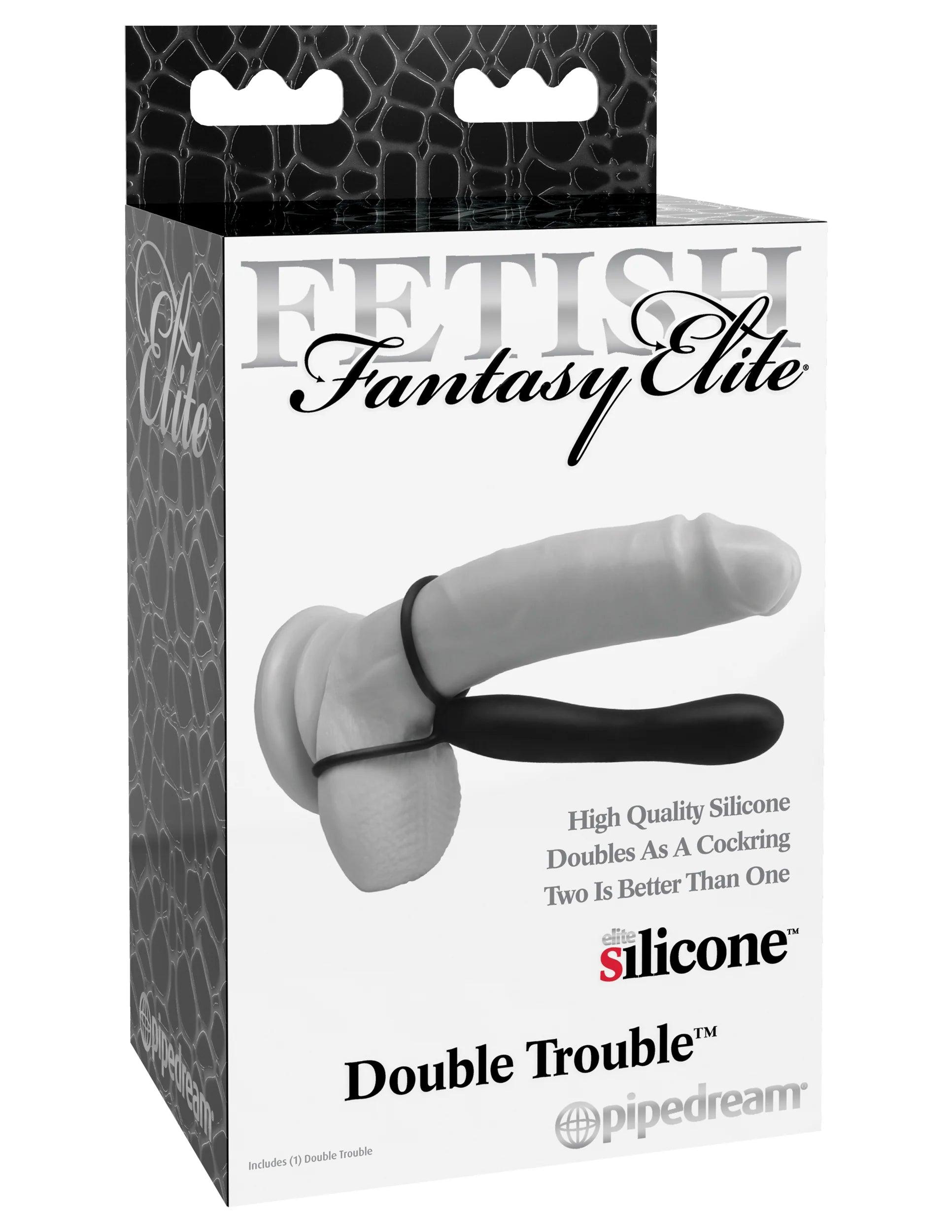 USB-charged dildo-Pipedream Fetish Fantasy Elite Double Trouble 6 in. Silicone Dual-Entry Strap-On Dildo