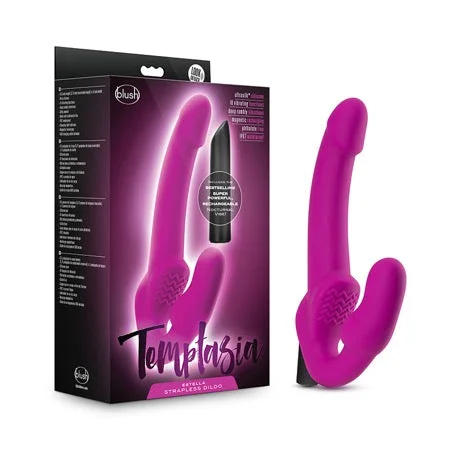 penis-length-tools-penis-enhancement-pills-Blush Temptasia Estella 9.5 in. Silicone Strapless Strap-On Dildo with Bullet Vibrator Pink