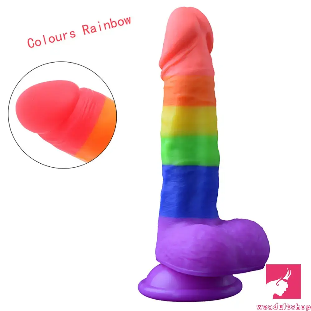 Anal toys with ribbed design-7.67in Silicone Rainbow Soft Dildo For Gay LGBT Anal Vaginal Orgasm